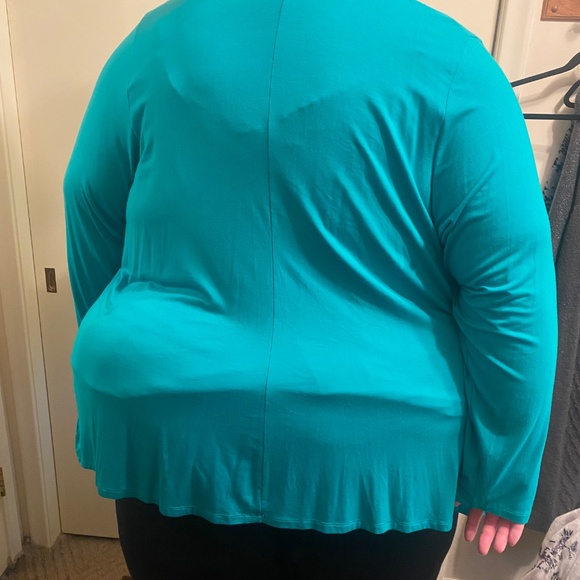 torrid Plus-Size Open Front Waterfall Cardigan, Teal, Size 5X - Picture 2 of 2